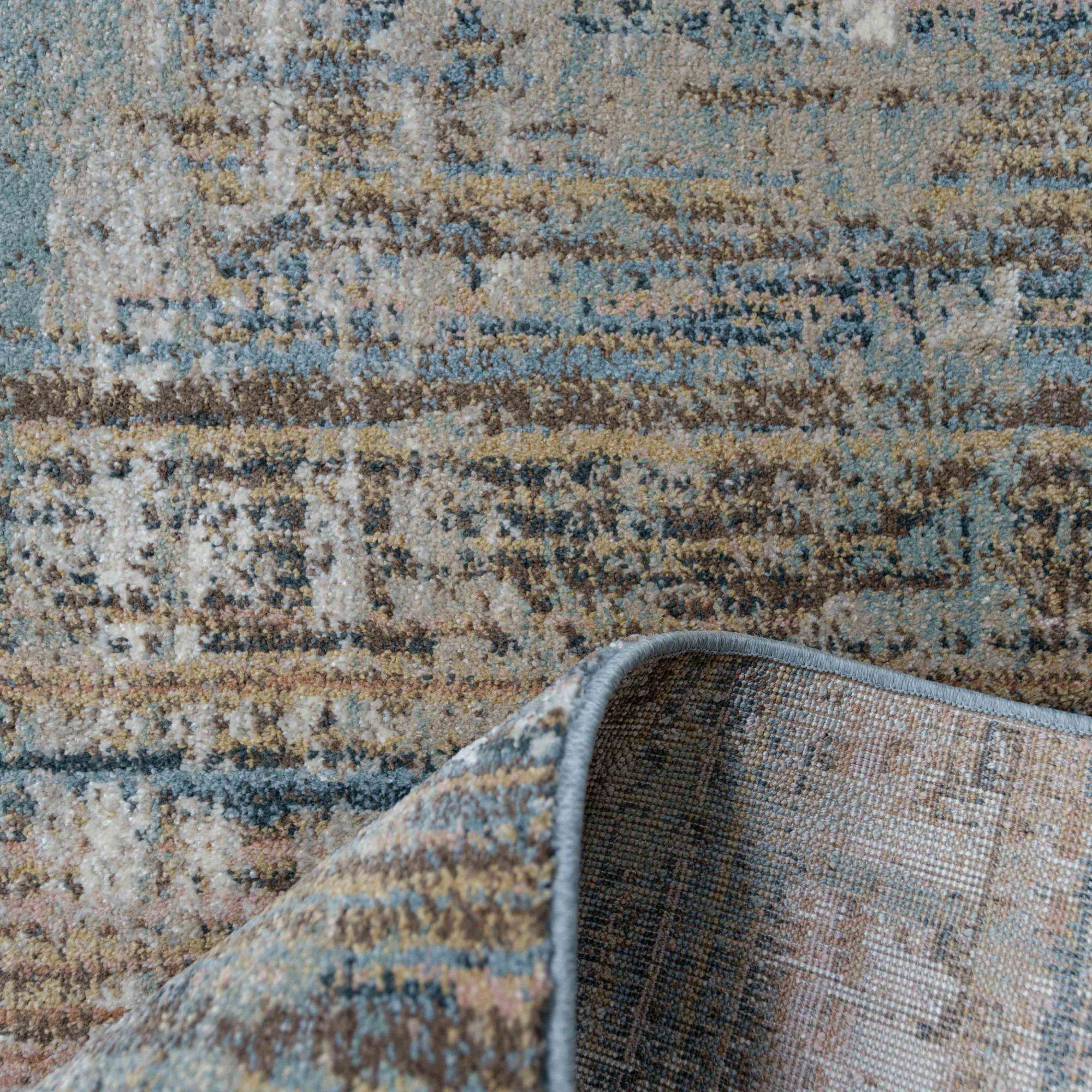 Soft Modern Blue Distressed Scratched Effect Runner Rugs - Image 6