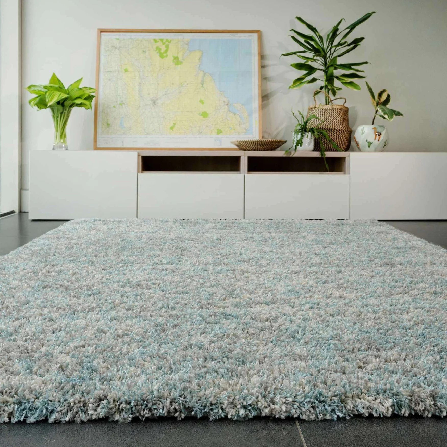 Soft Mottled Duck Egg Shaggy Area Rug - Camberley - Image 4