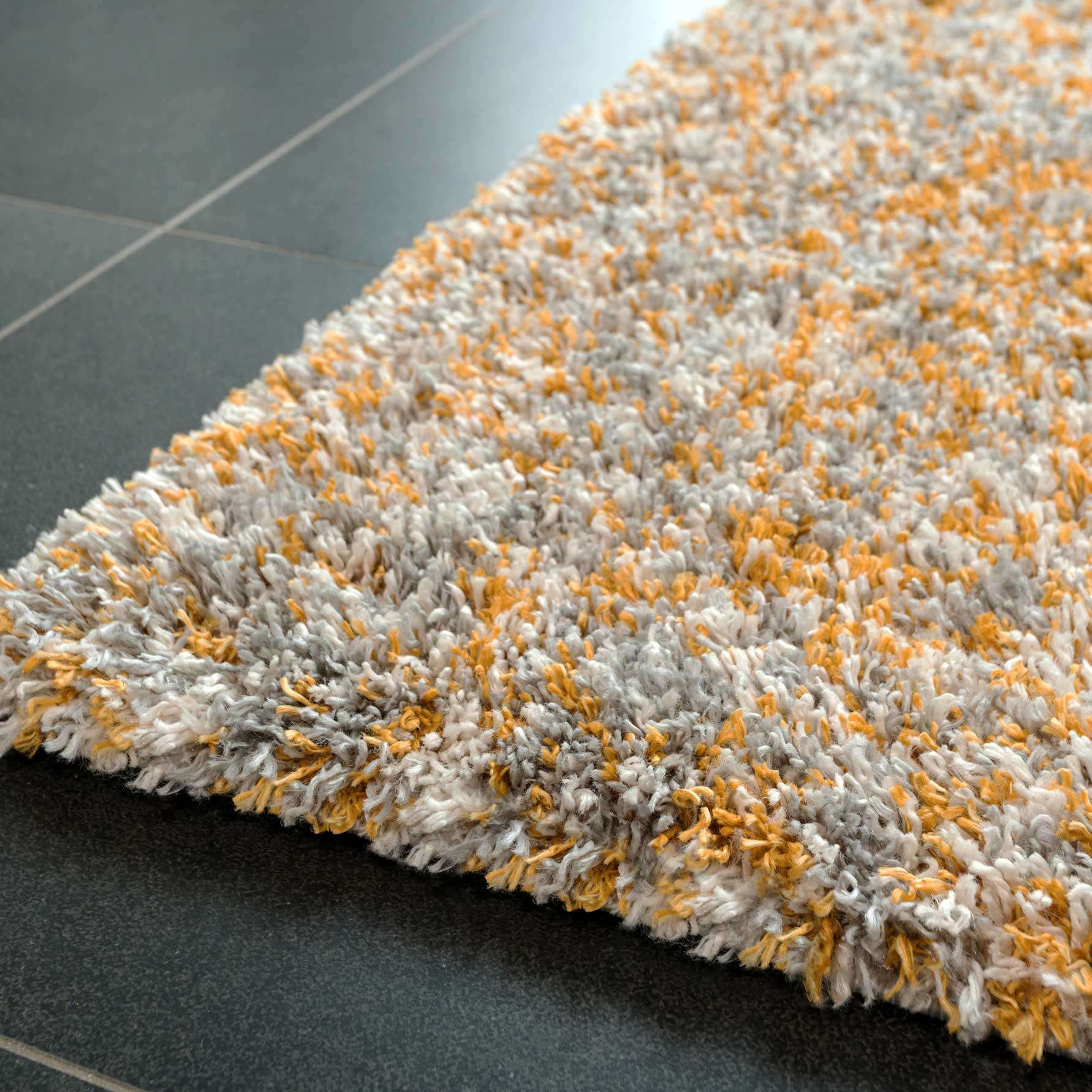 Soft Mottled Gold Grey Shaggy Area Rug - Image 3