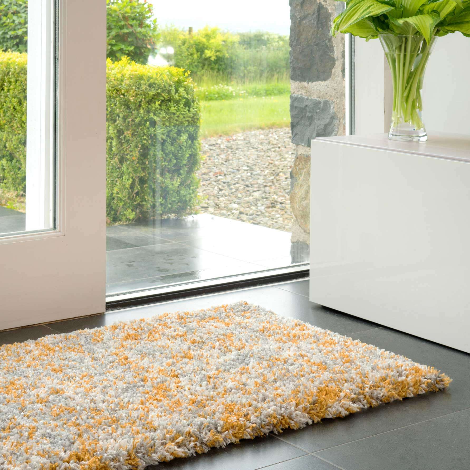 Soft Mottled Gold Grey Shaggy Area Rug - Image 6