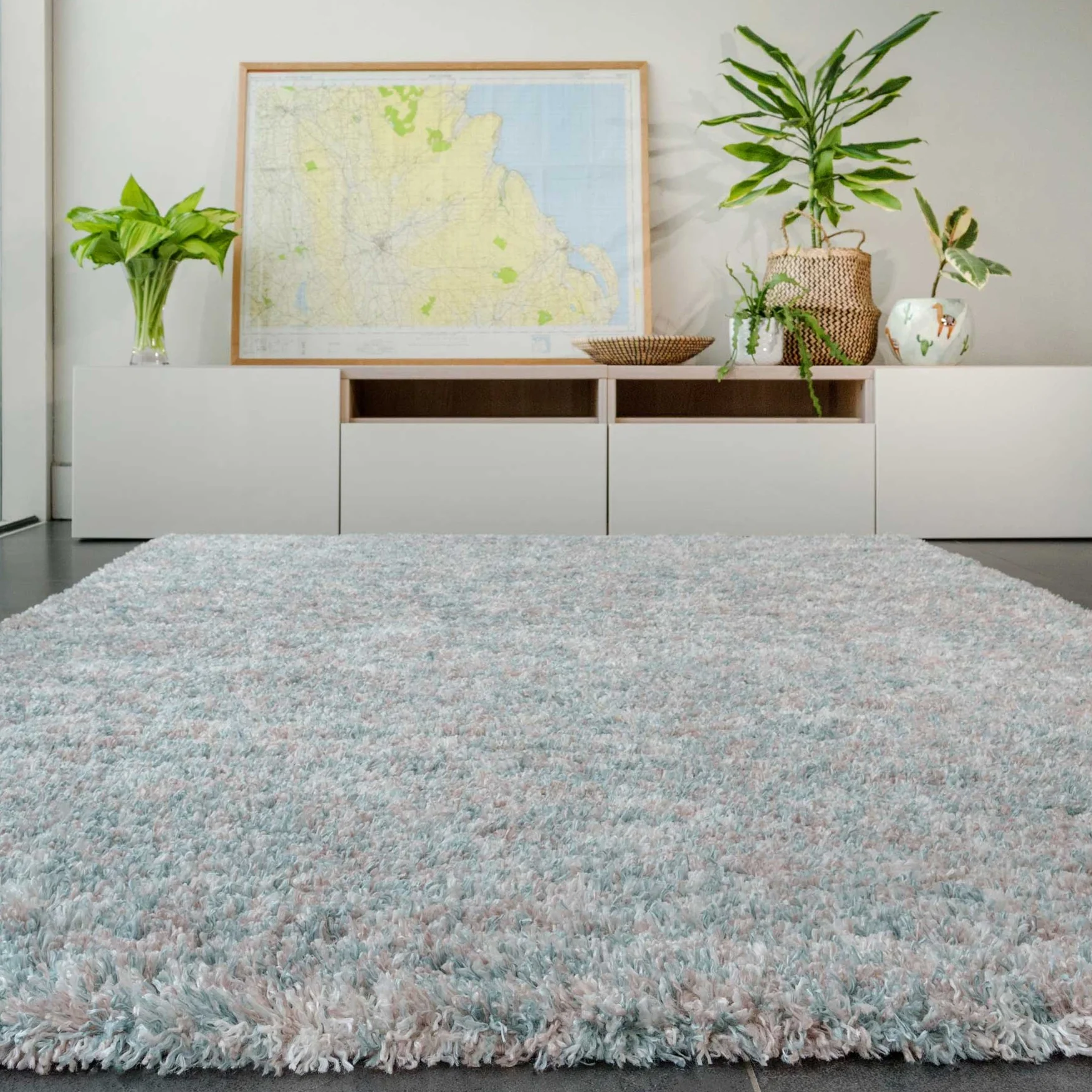Soft Mottled Light Blue Shaggy Area Rug - Image 2