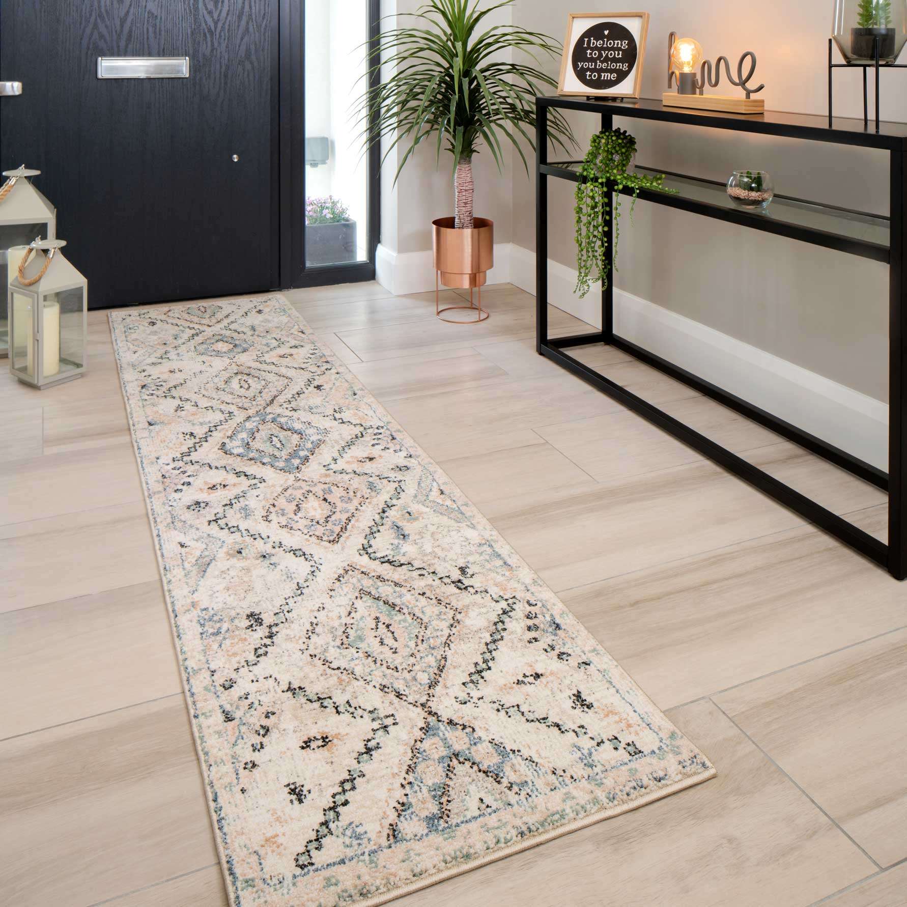 Soft Natural Blue Aztec Hallway Rug - Image 3