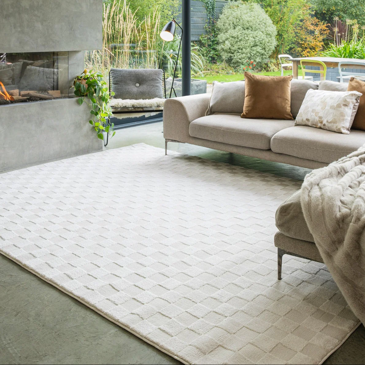 Soft Natural Cream Retro Checkerboard Rug - Liv - Image 3