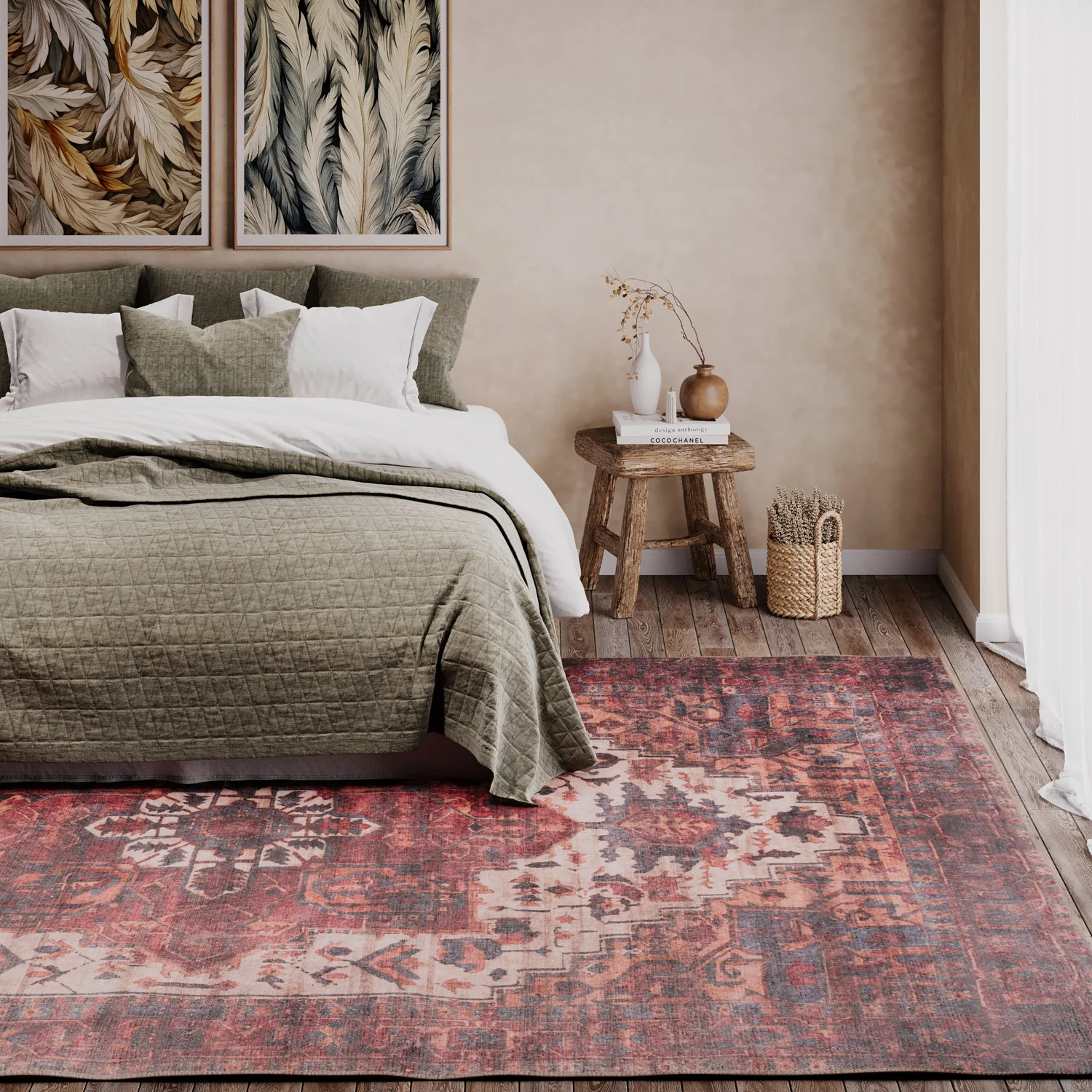 Soft Washable Red Antique Rug - Eliza - Image 5