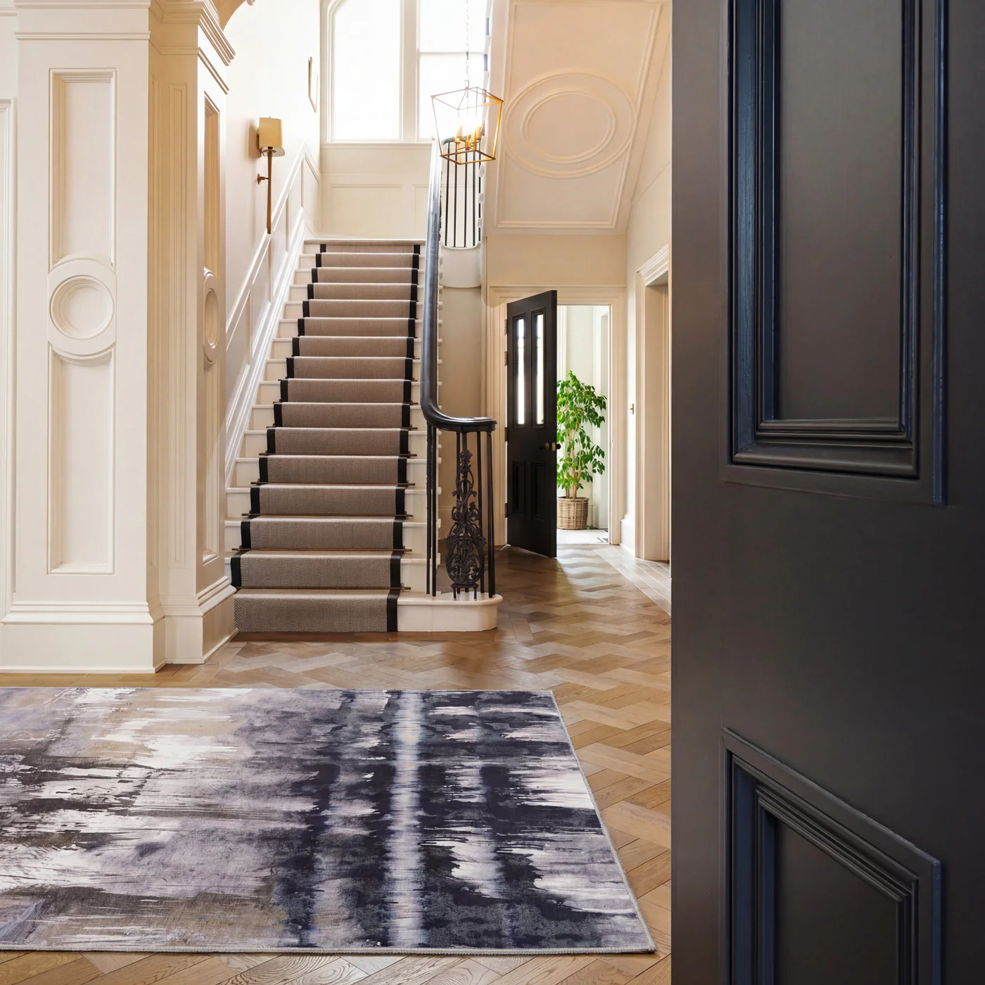 Soft Washable Blue Abstract Rug - Storm - Image 2
