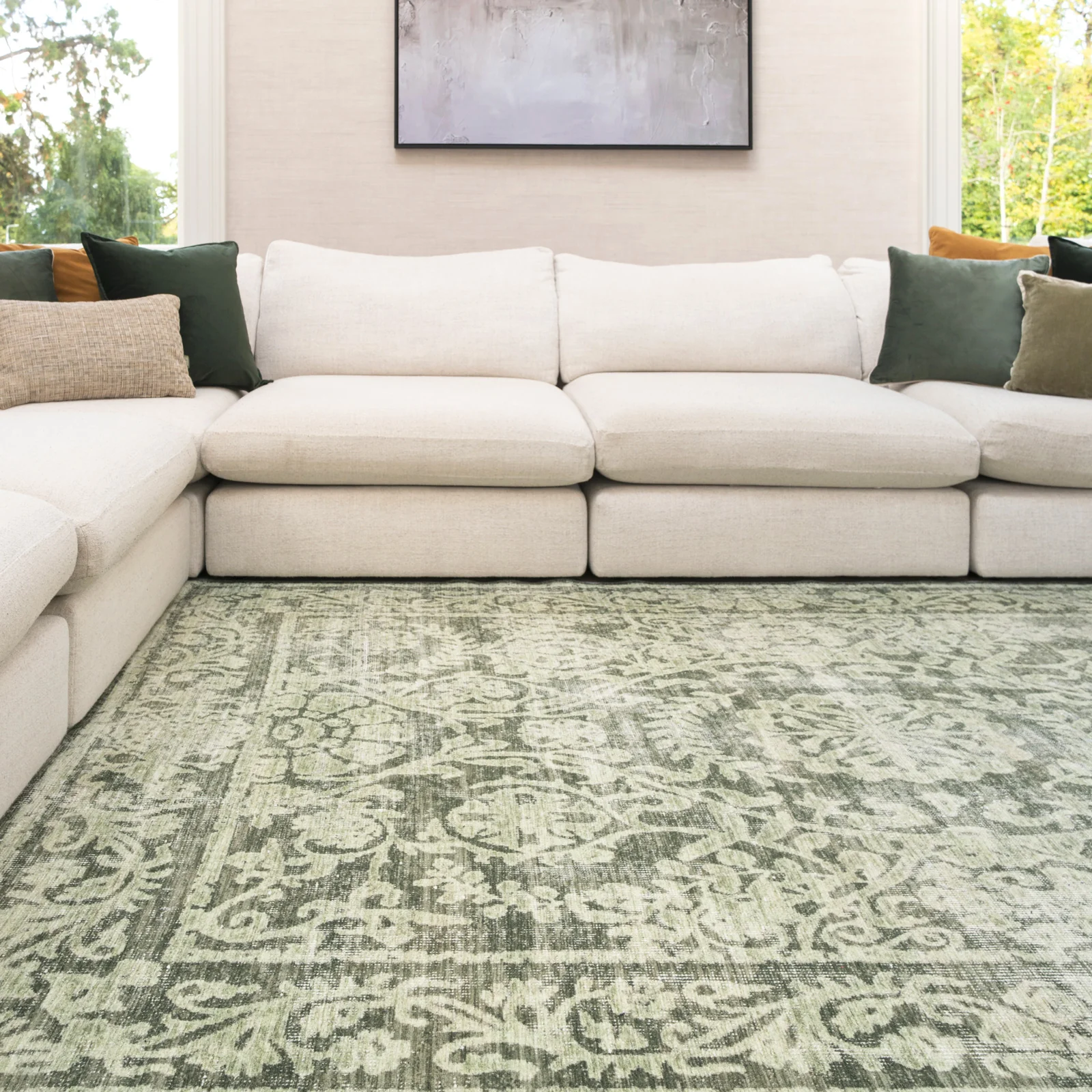 Soft Washable Green Motif Rug - Pippa - Image 2