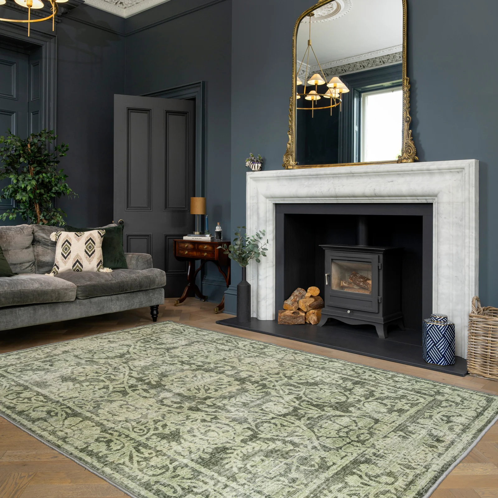Soft Washable Green Motif Rug - Pippa - Image 6