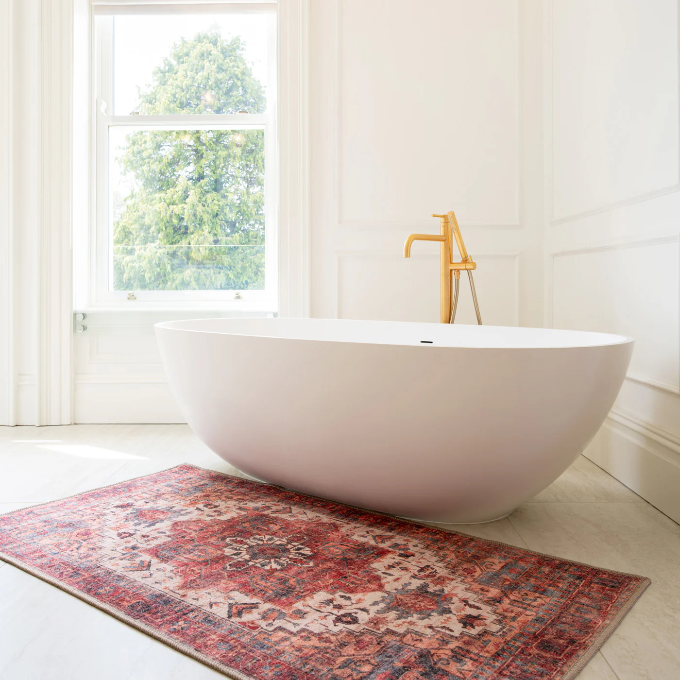 Soft Washable Red Antique Bathroom Mat - Eliza - Image 3