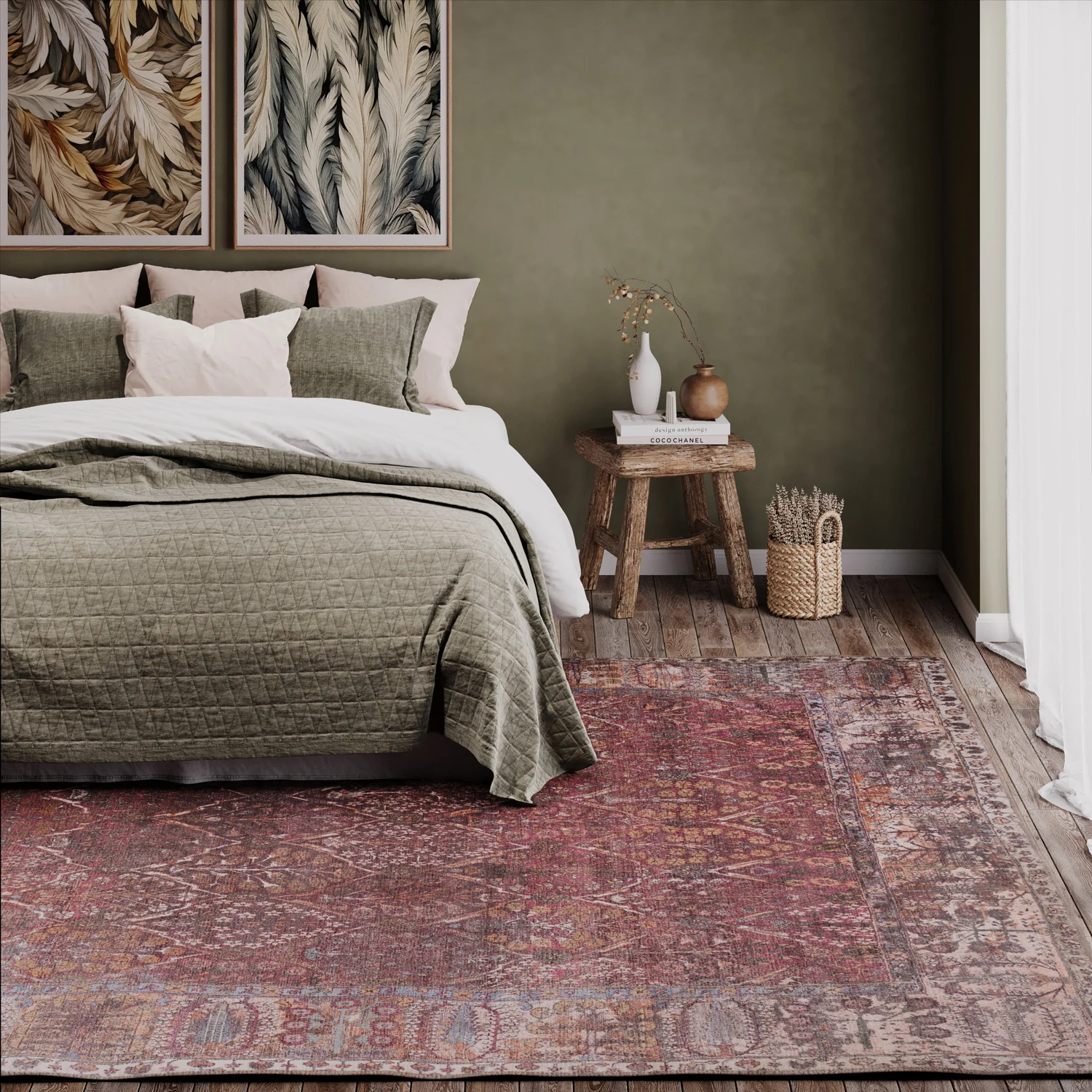 Soft Washable Red Plum Vintage Rug - Violet - Image 6