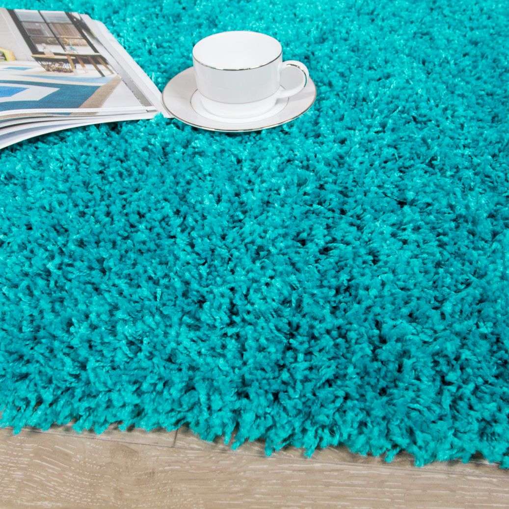 Super Soft Teal Blue Shaggy Rug - Image 3