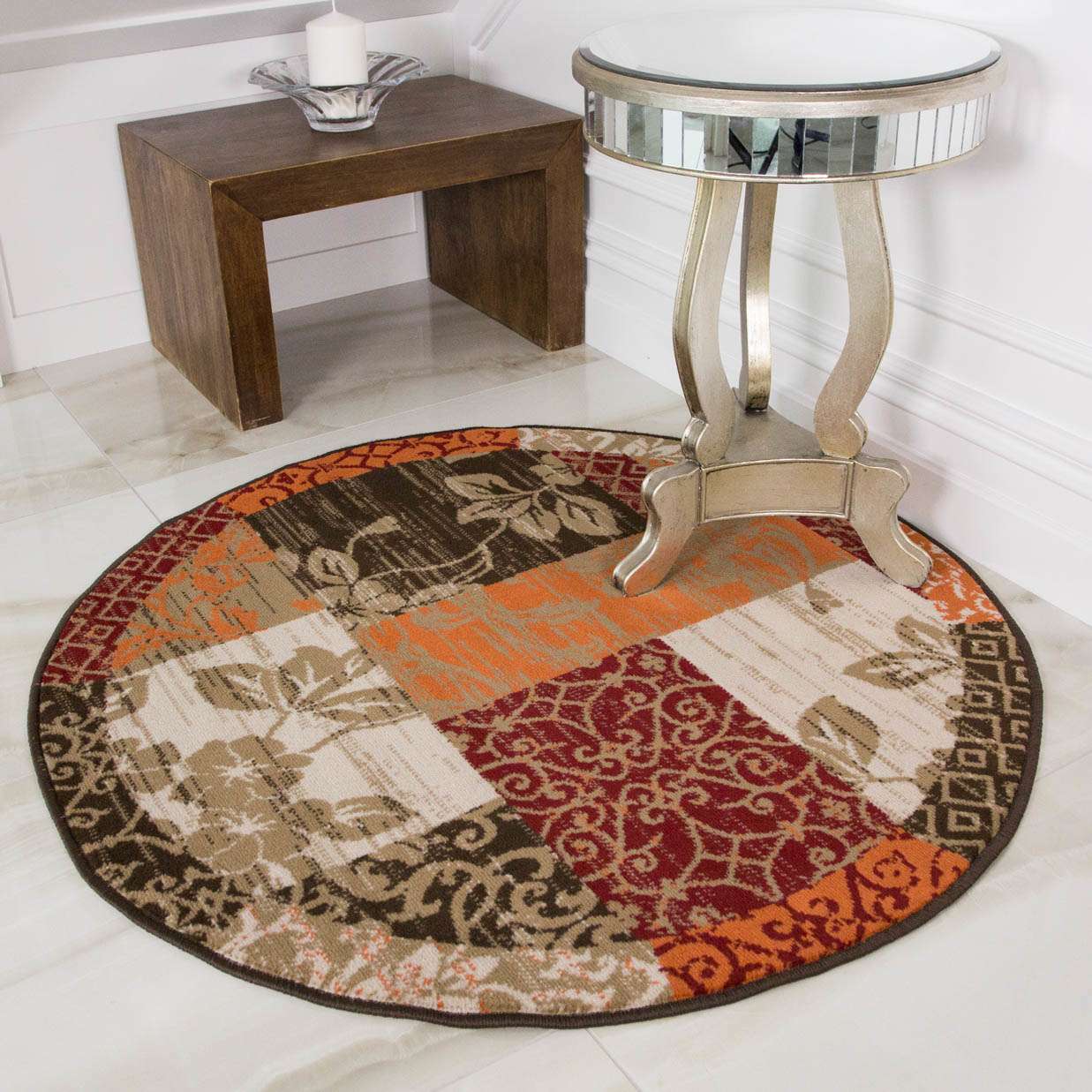 Terracotta Red Warm Patchwork Living Room Rug - Image 4