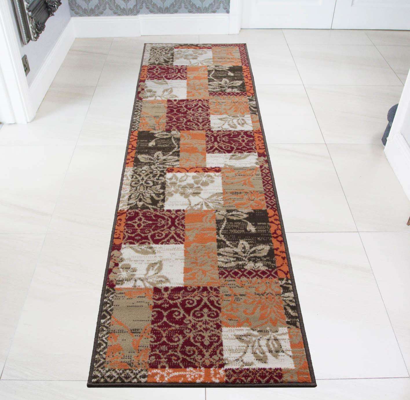 Terracotta Red Warm Patchwork Living Room Rug - Image 5