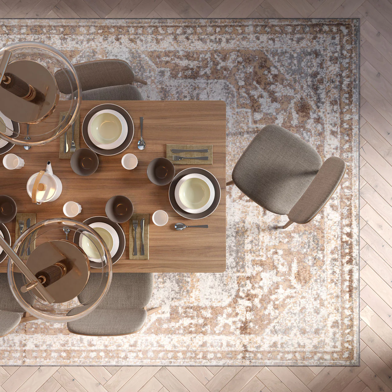 Traditional Distressed Chic Beige Area Rug - Image 4