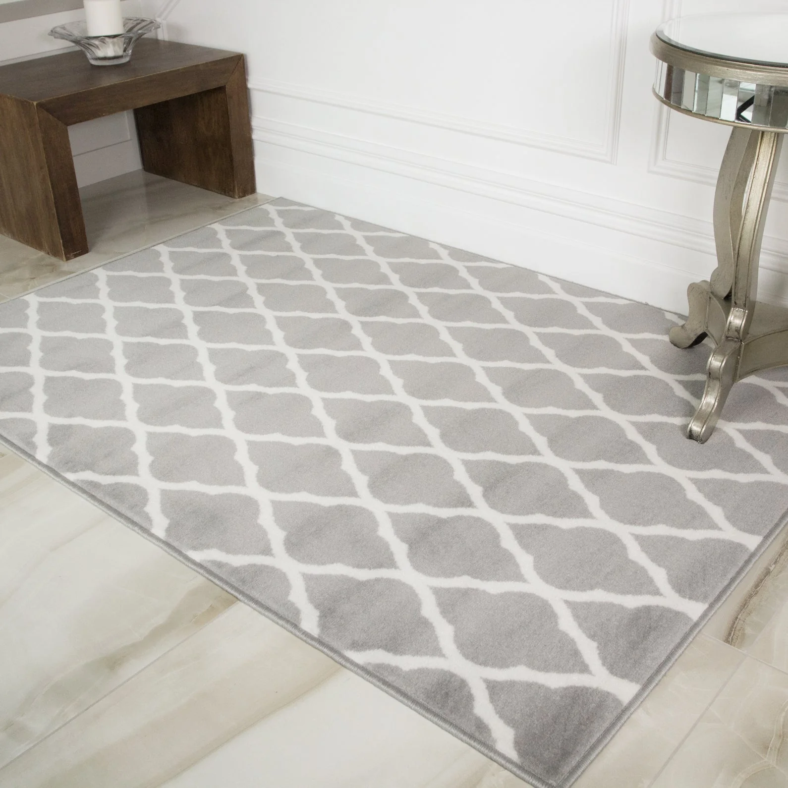 Trellis Silver Grey Durable Rug - Milan - Image 5