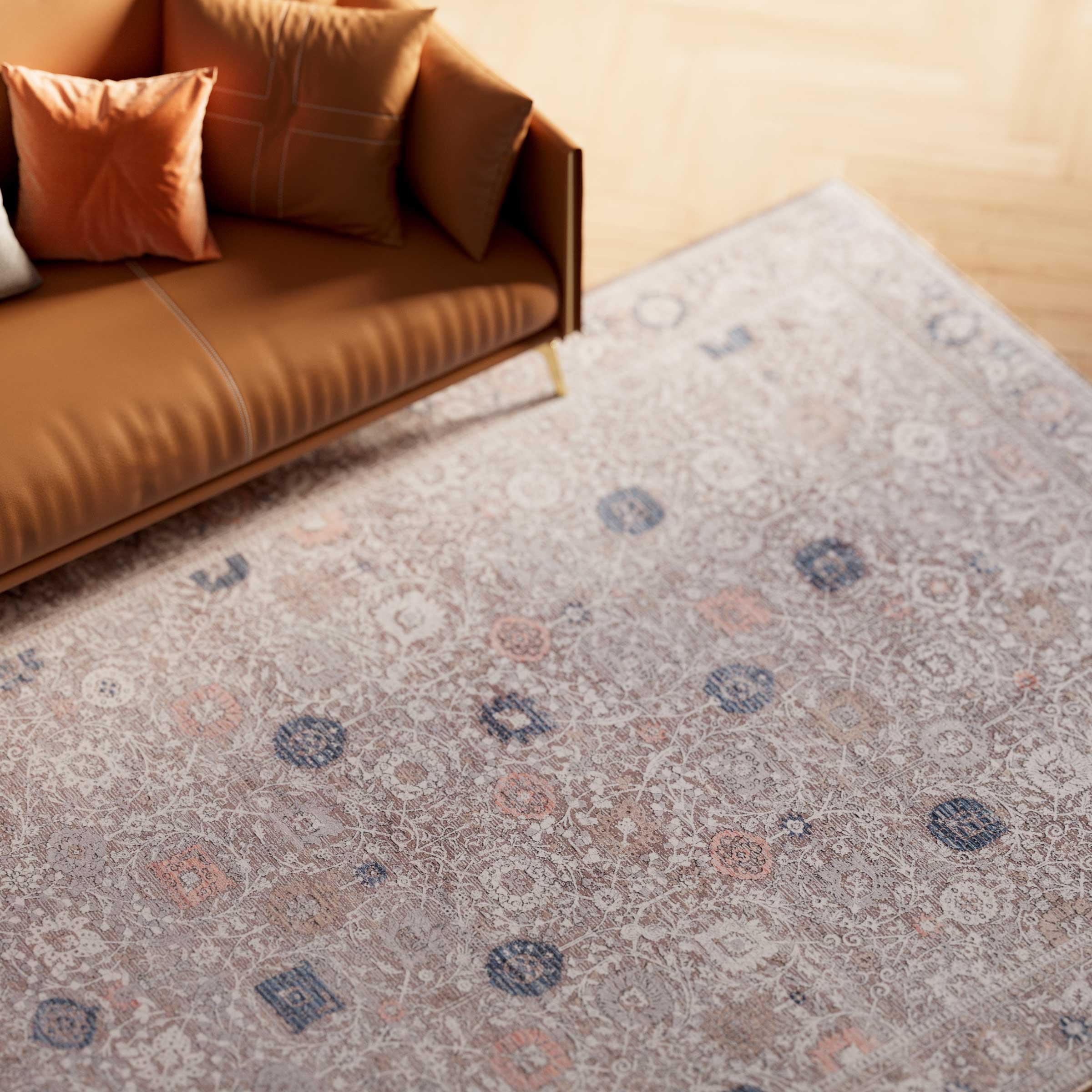 Flatwoven Washable Vintage Distressed Floral Area Rug - Macie - Image 8