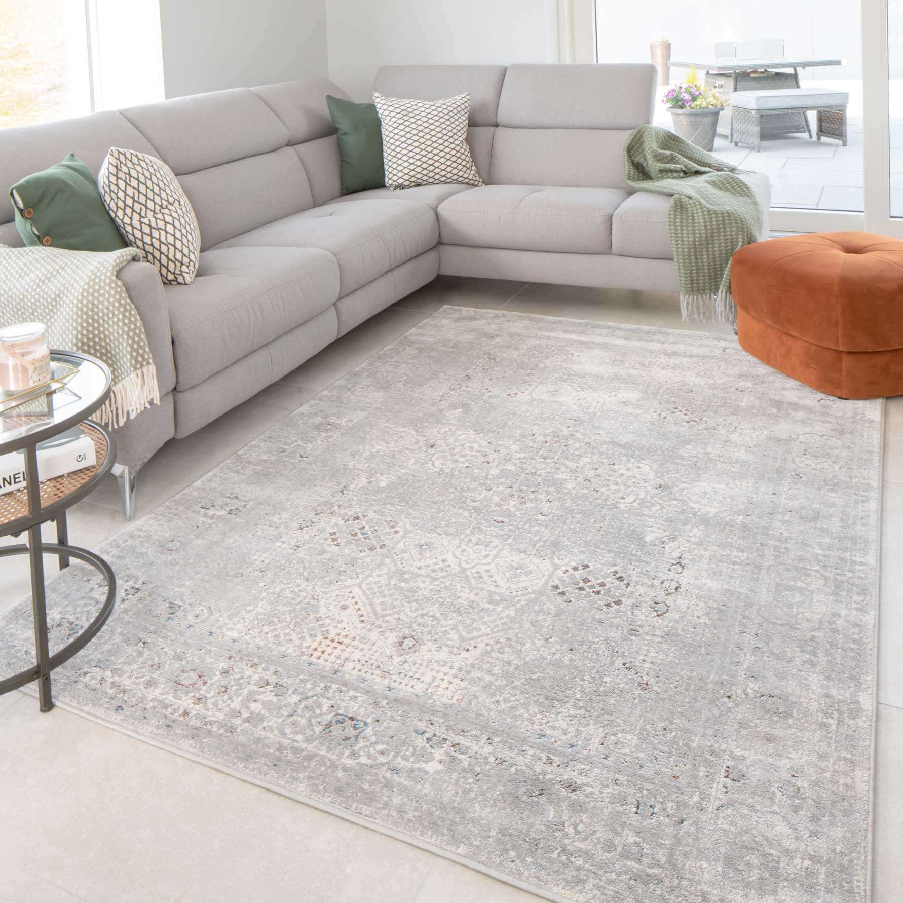Vintage Grey Washed Effect Bedroom Rug - Image 6