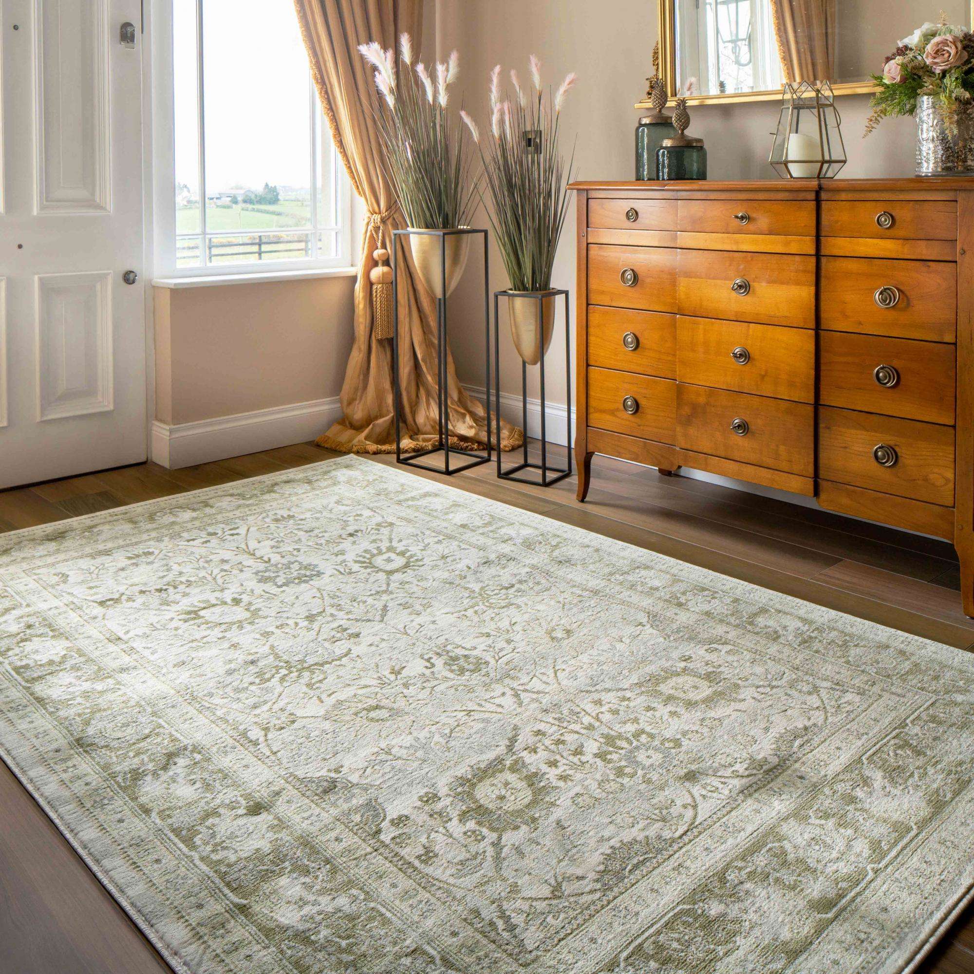 Vintage Traditional Green Floral Living Room Rug - Image 7