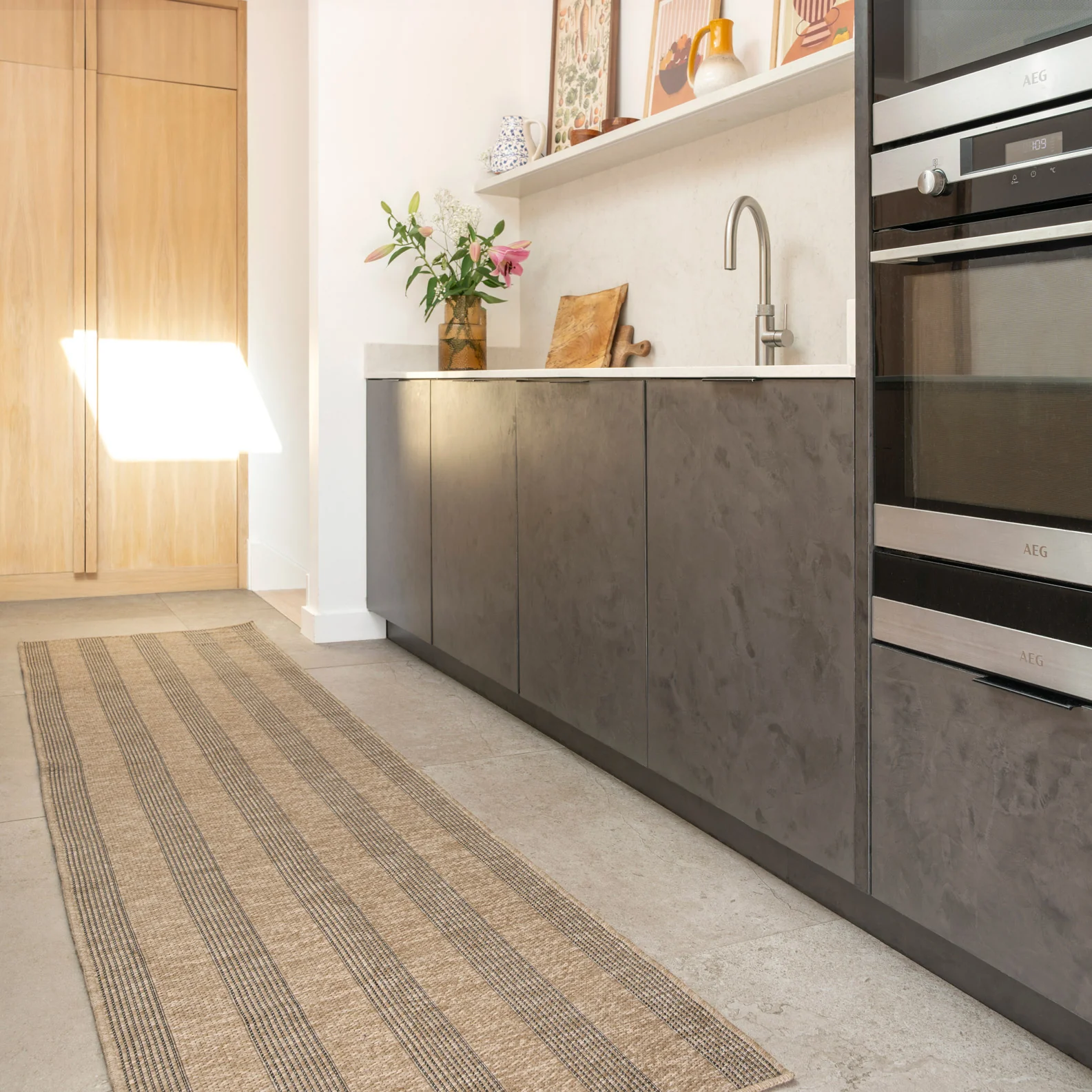 Washable Beige Striped Jute Style Rug - Leni - Image 6