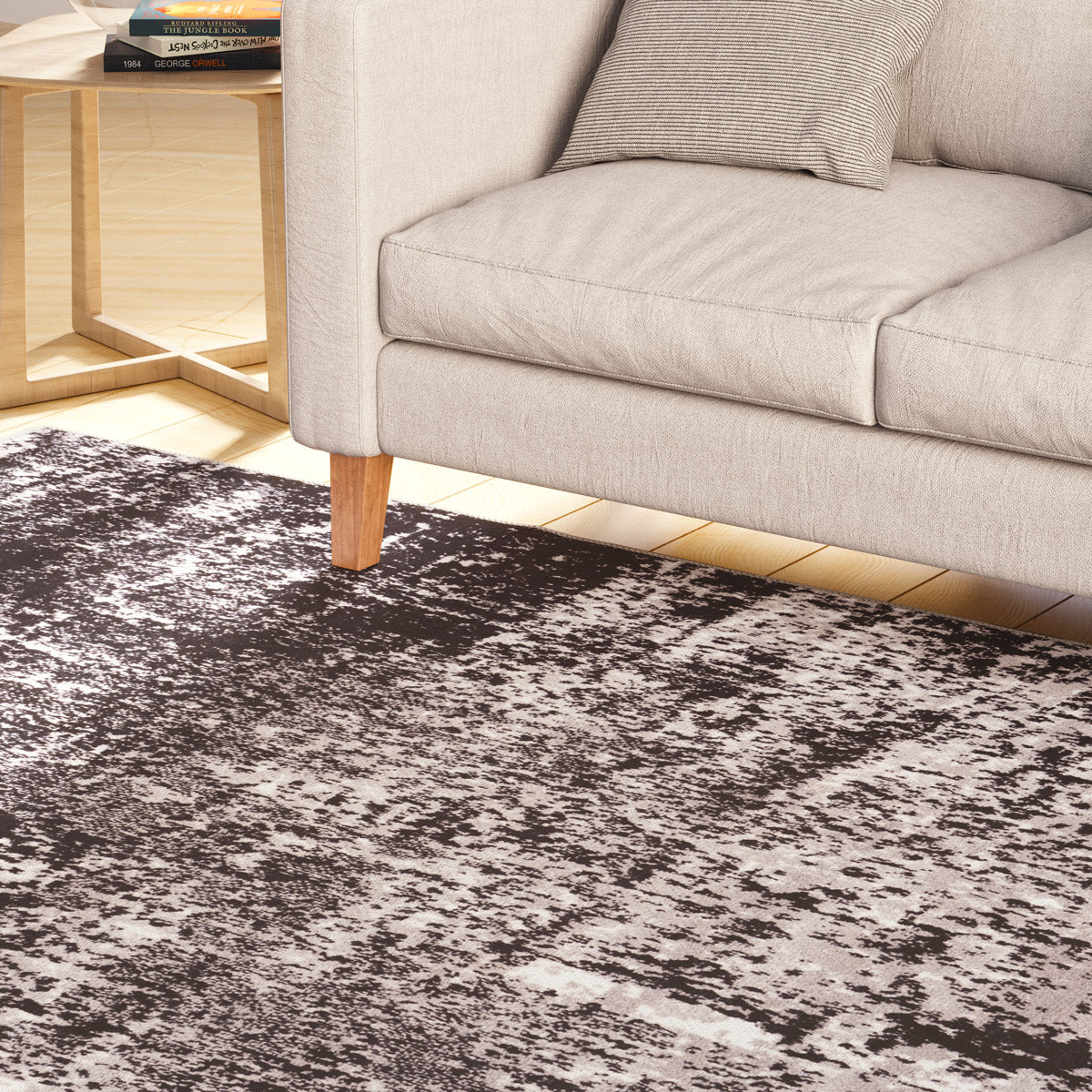Washable Black Abstract Rug - Storm - Image 3