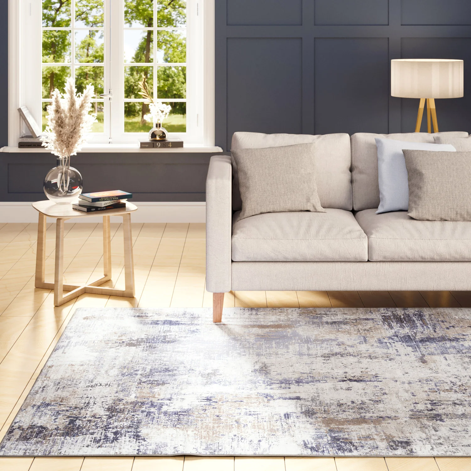 Washable Blue Abstract Rug - Skye - Image 2