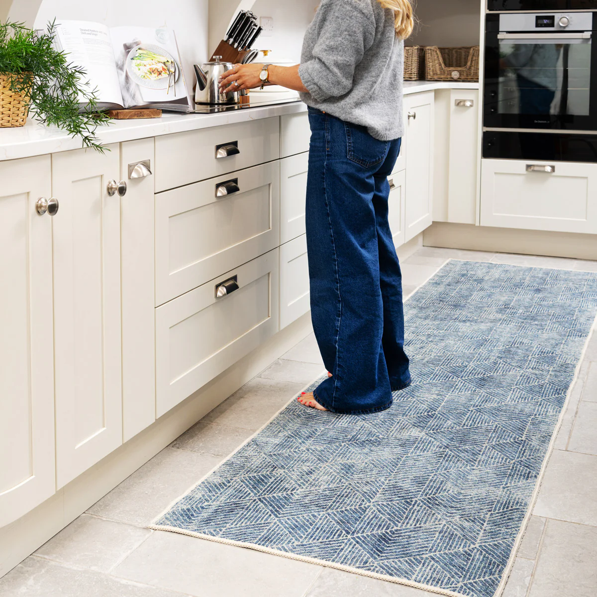 Washable Blue Geometric Runner - Plato - Image 2