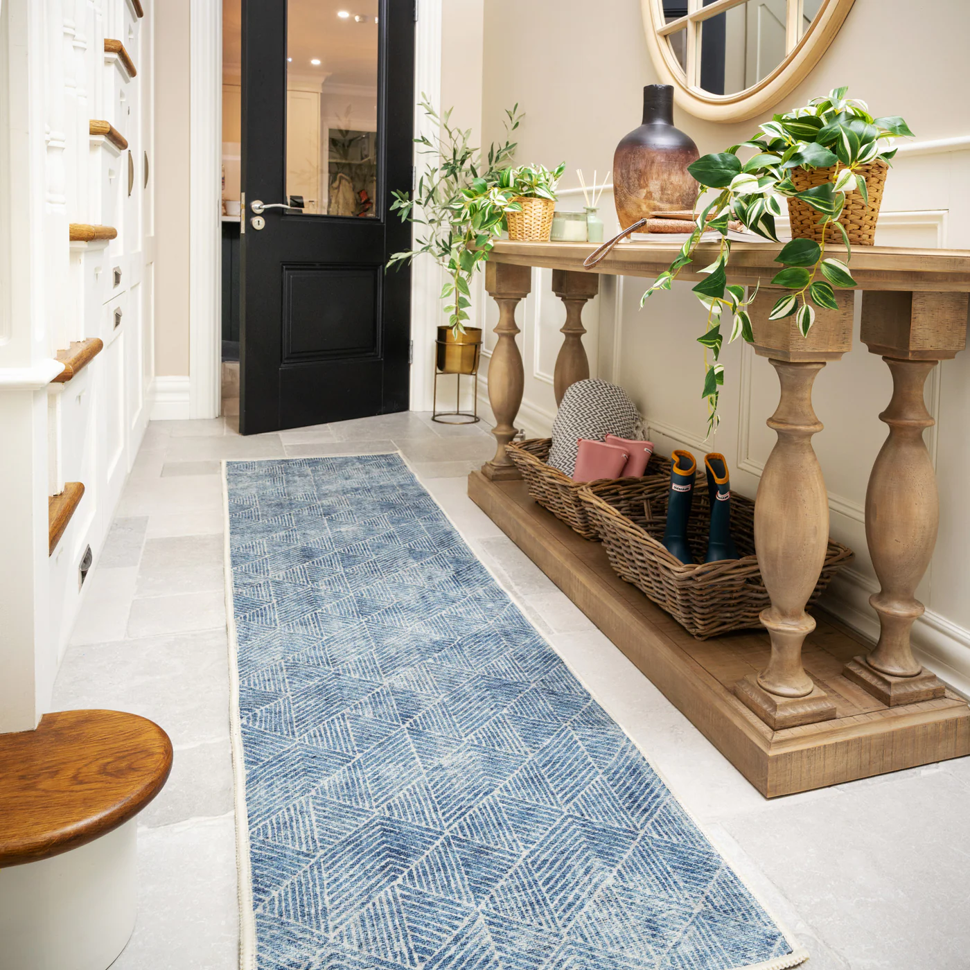 Washable Blue Geometric Runner - Plato - Image 3