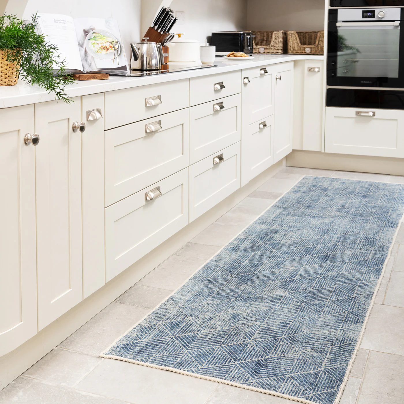Washable Blue Geometric Runner - Plato - Image 4