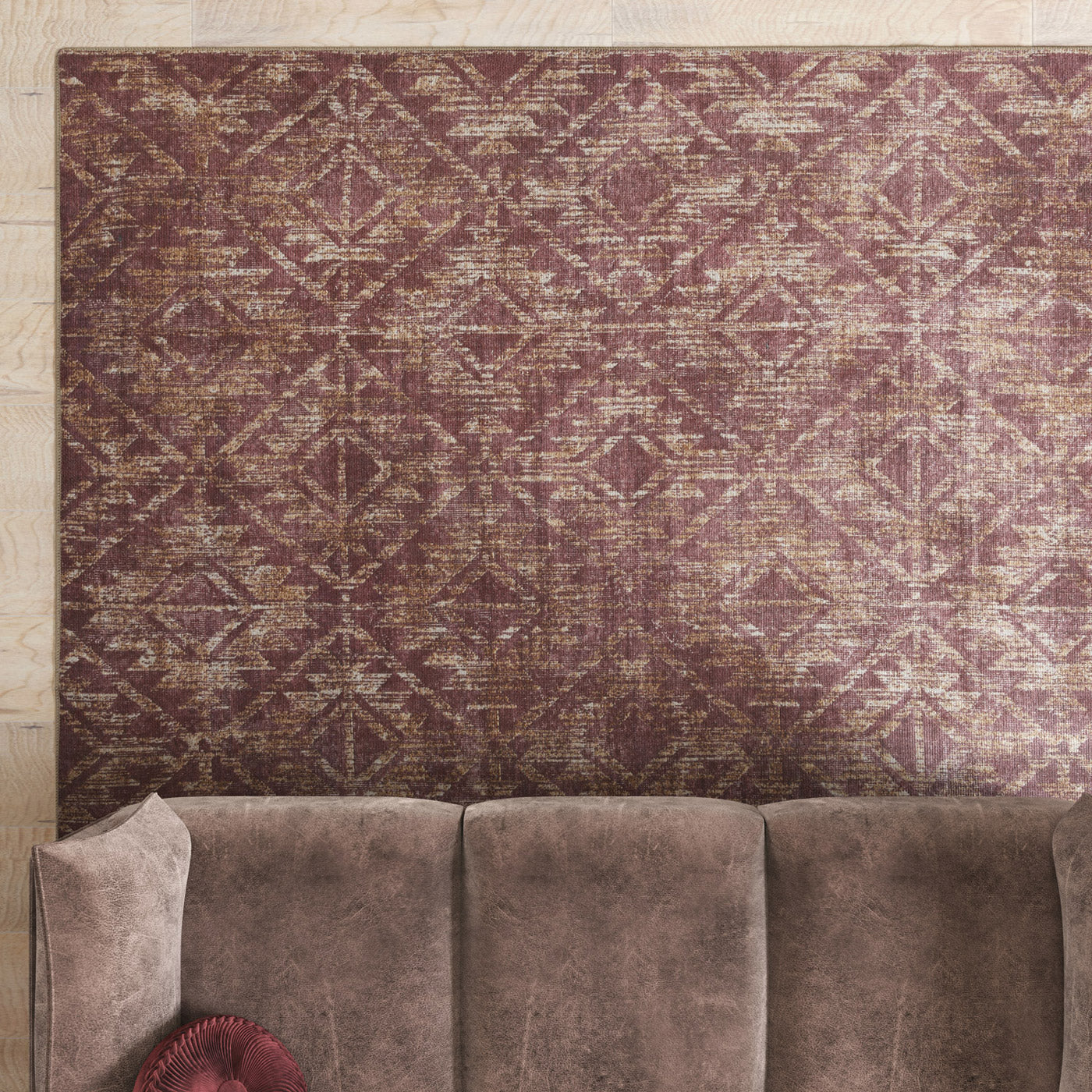 Washable Burgundy Diamond Rug - Avril - Image 3