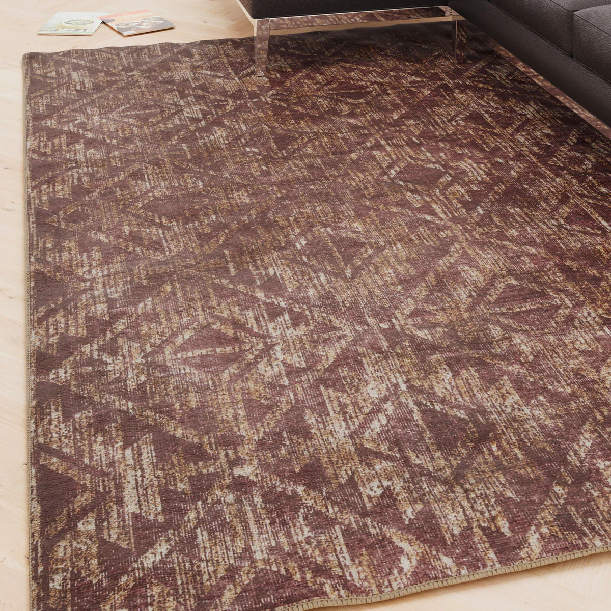 Washable Burgundy Diamond Rug - Avril - Image 4