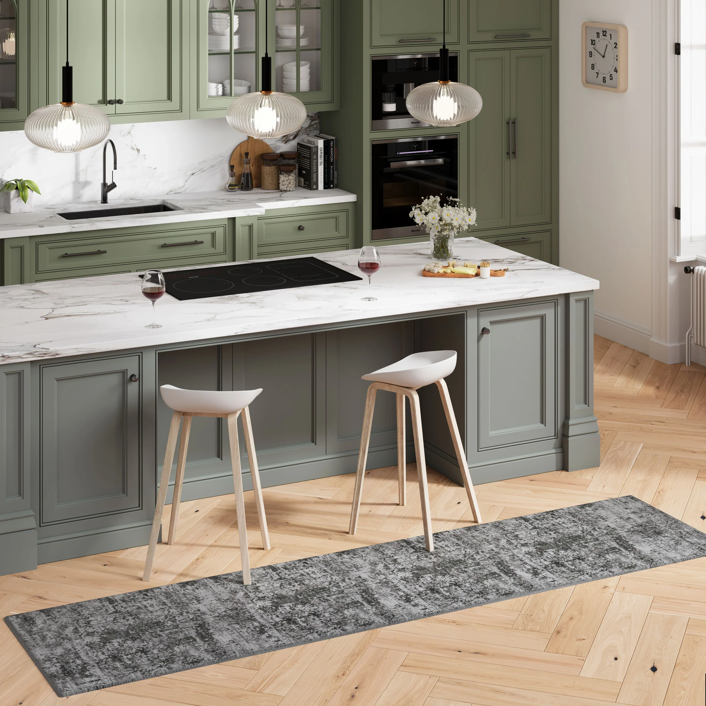 Flatwoven Washable Distressed Green Runner - Kale - Image 2
