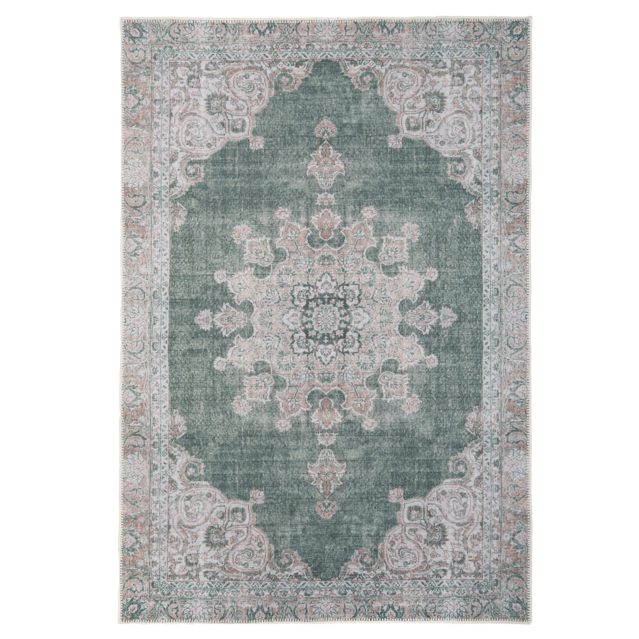 Flatwoven Washable Green Medallion Area Rug - Orion