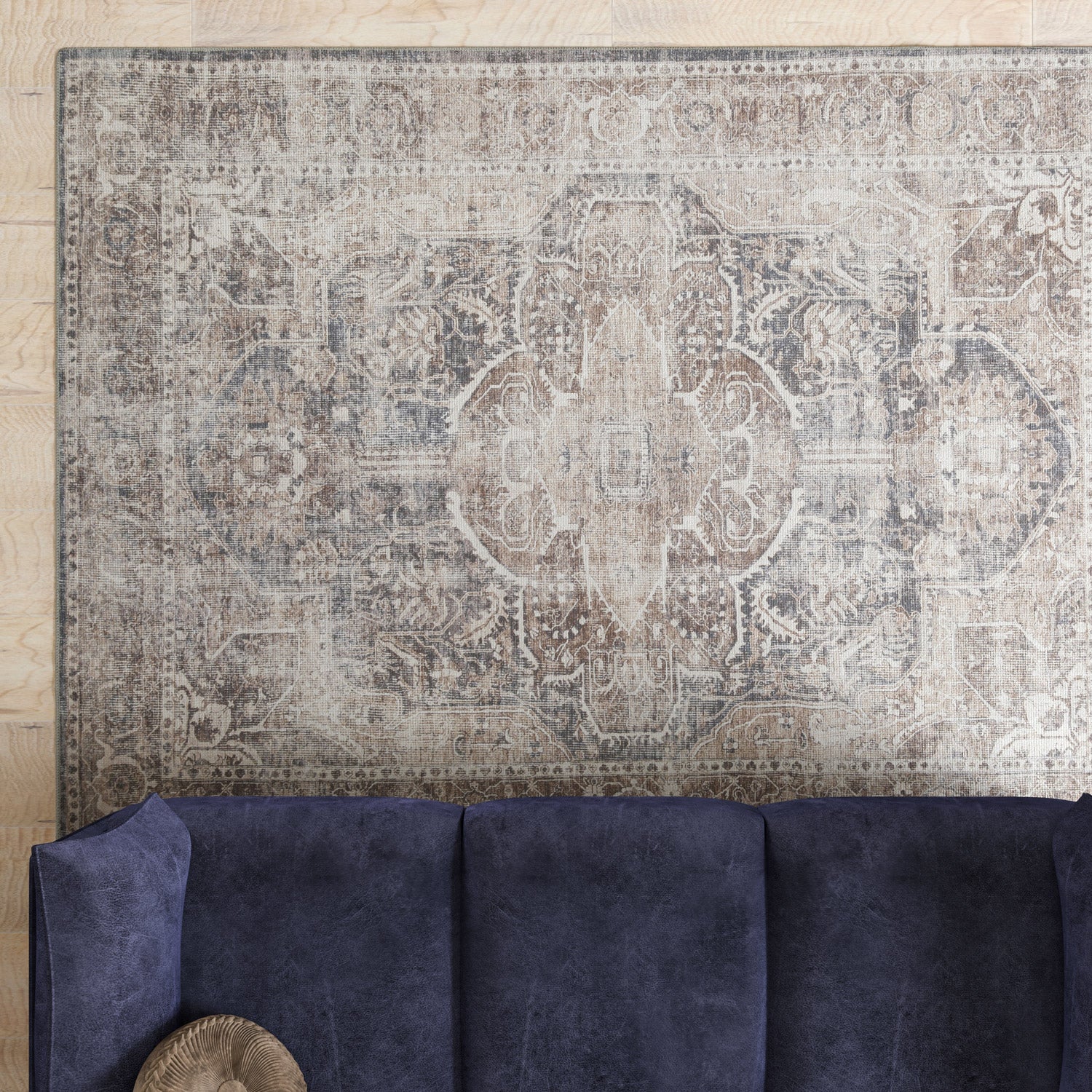 Washable Vintage Brown Beige Rug - Lois - Image 3