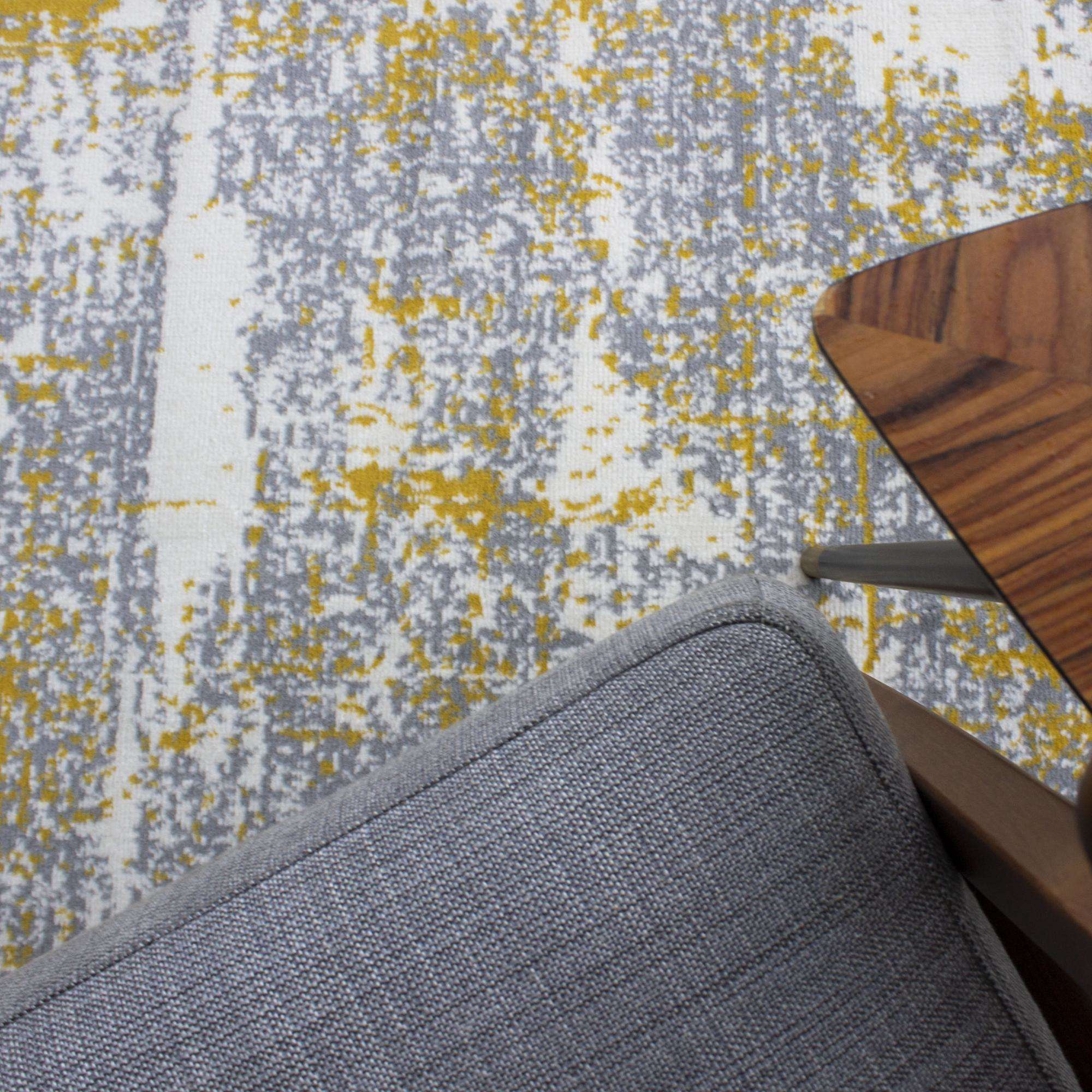 Yellow Grey Distressed Worn Look Living Room Rug - Image 3