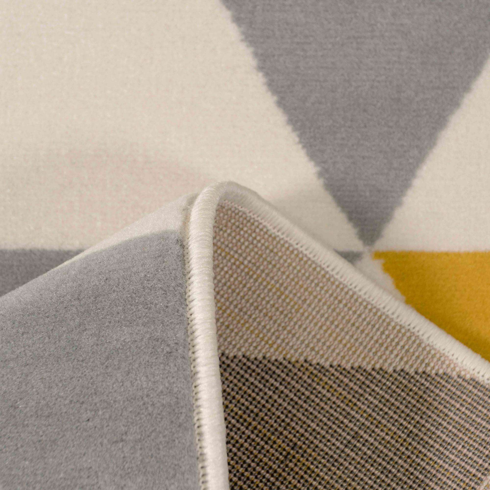 Yellow Grey Geometric Triangle Bedroom Rug - Image 3