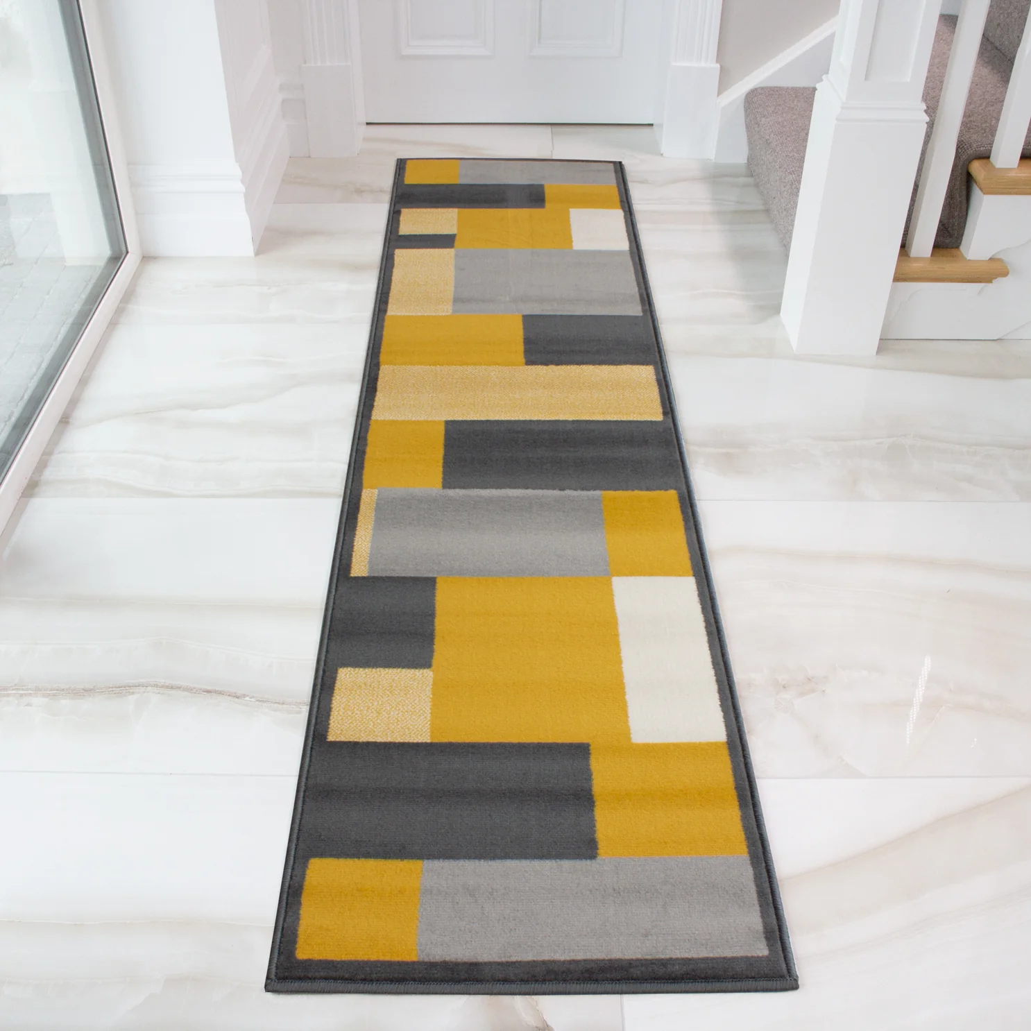 Yellow Grey Modern Geometric Bedroom Rugs - Image 6