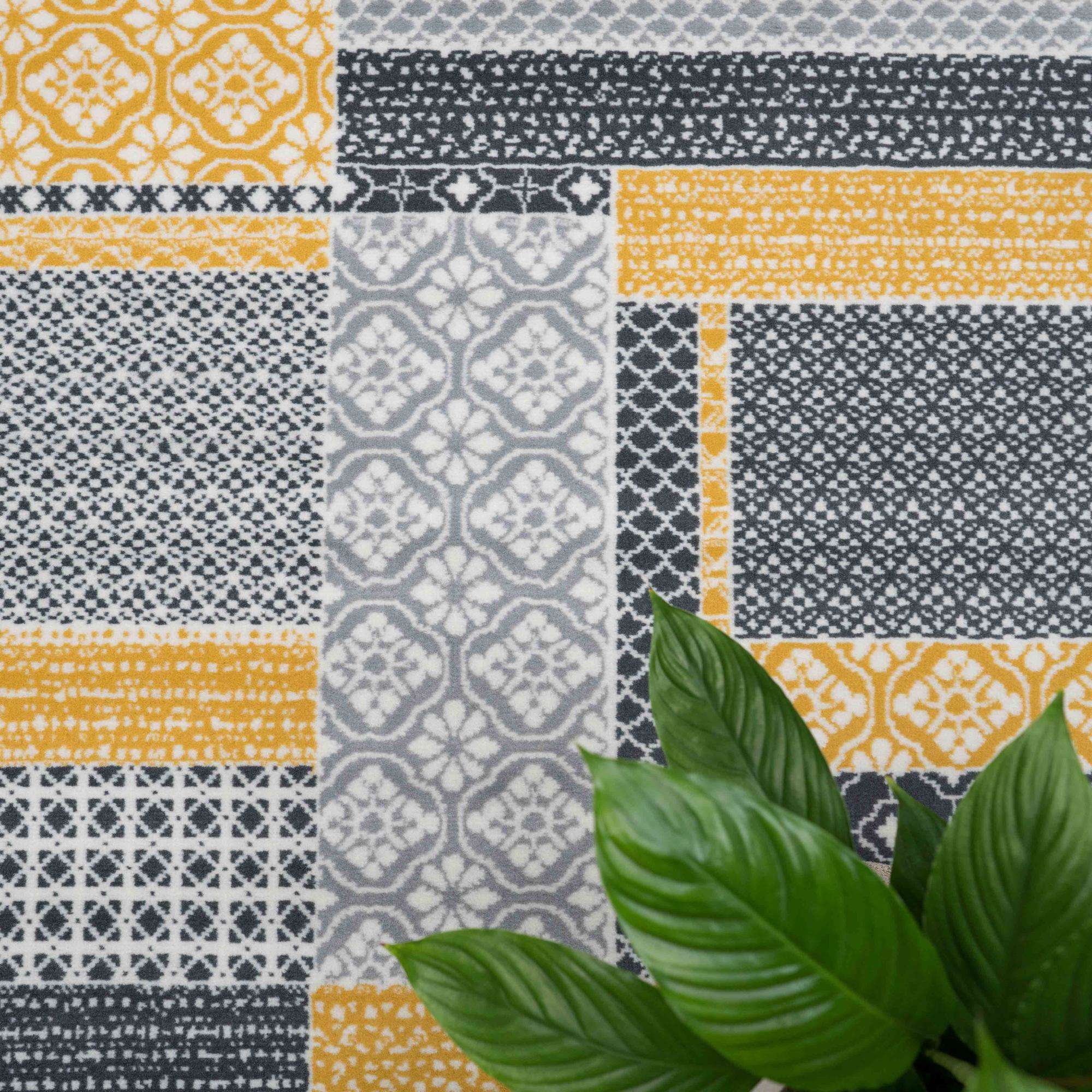 Yellow Grey Patchwork Hallway Runner Rug - Image 4